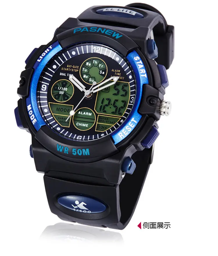 Pasnew Waterproof LED Digital Boy's Watch Black Yellow — feature 24