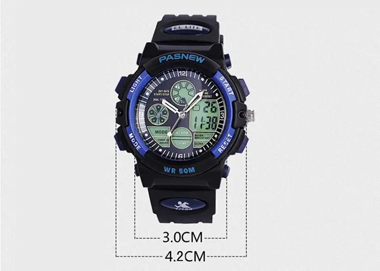 Pasnew Waterproof LED Digital Boy's Watch Black Yellow — feature 29