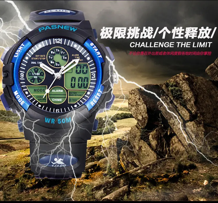 Pasnew Waterproof LED Digital Boy's Watch Black Yellow — feature 3