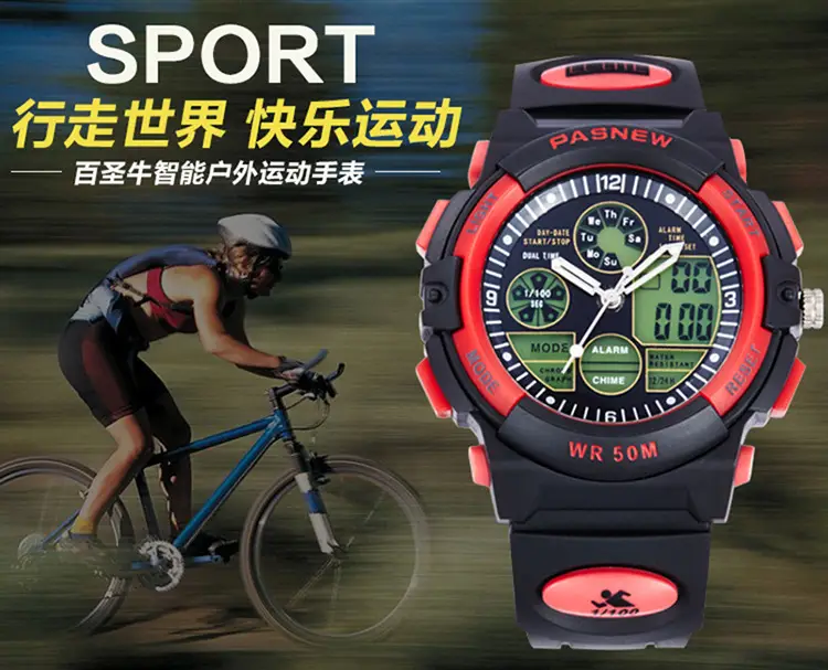Pasnew Waterproof LED Digital Boy's Watch Black Yellow — feature 33