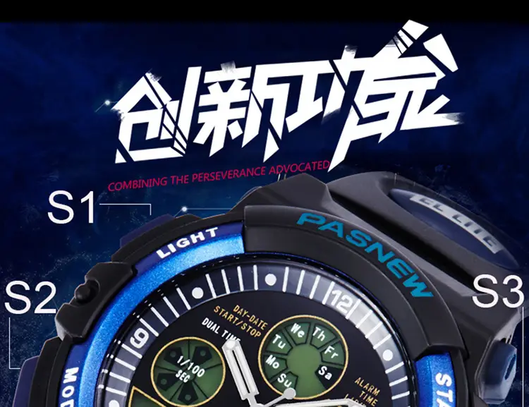 Pasnew Waterproof LED Digital Boy's Watch Black Yellow — feature 6