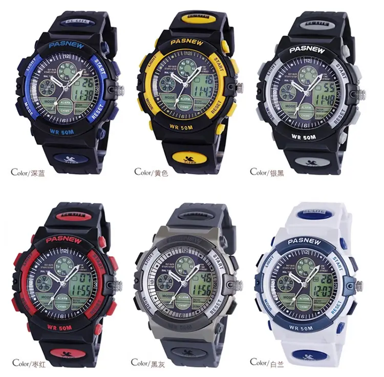 Pasnew Waterproof LED Digital Boy's Watch Black Yellow — feature 9
