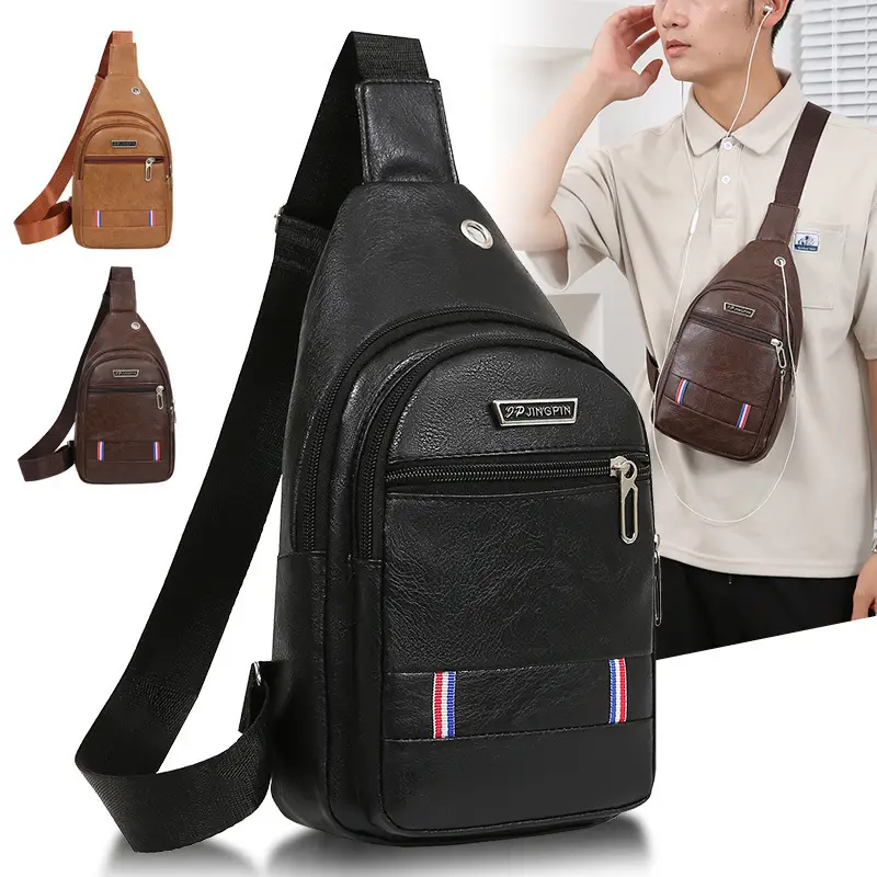 Men's Black PU Leather Chest Bag with Adjustable Strap - Image 5