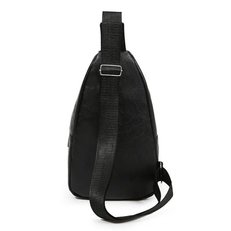 Men's Black PU Leather Chest Bag with Adjustable Strap - Image 6