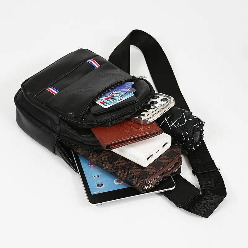 Men's Black PU Leather Chest Bag with Adjustable Strap - Image 8