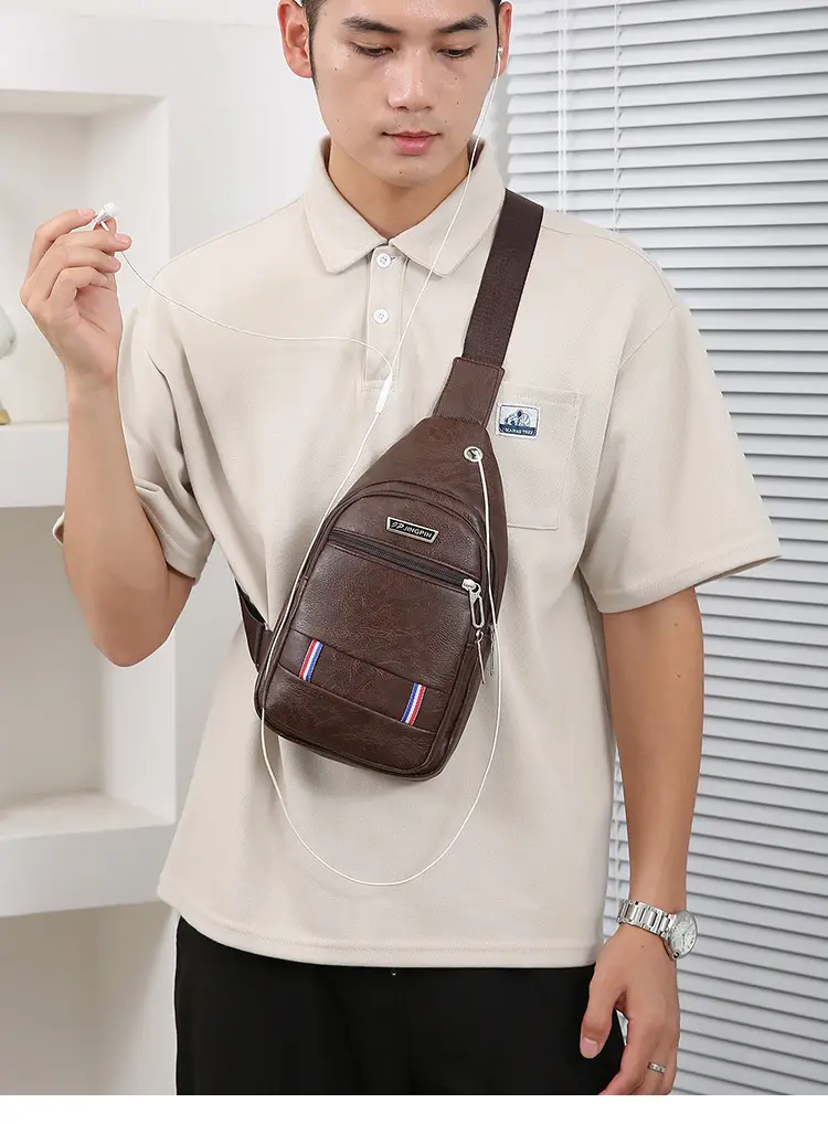 Men's Black PU Leather Chest Bag with Adjustable Strap — feature 14