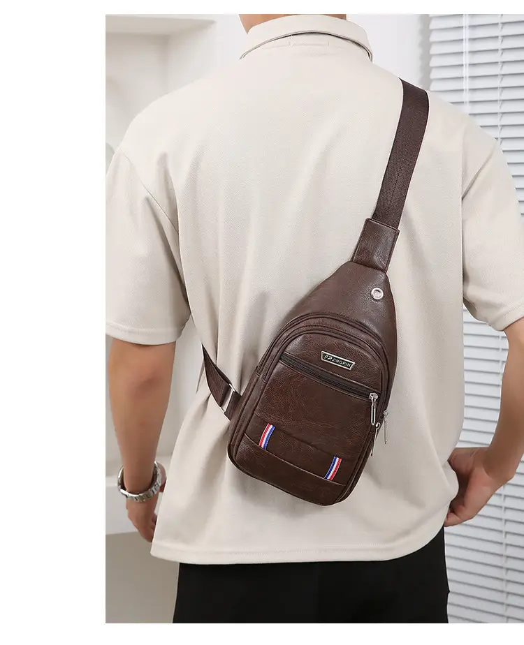 Men's Black PU Leather Chest Bag with Adjustable Strap — feature 15