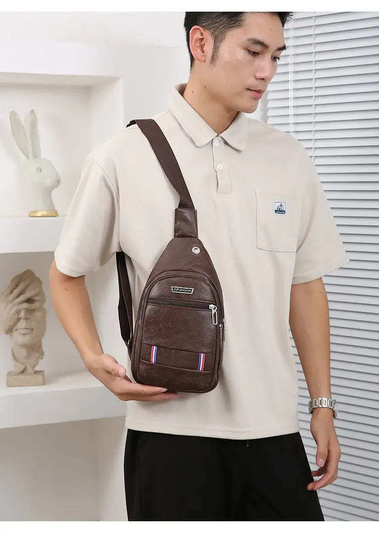 Men's Black PU Leather Chest Bag with Adjustable Strap — feature 16
