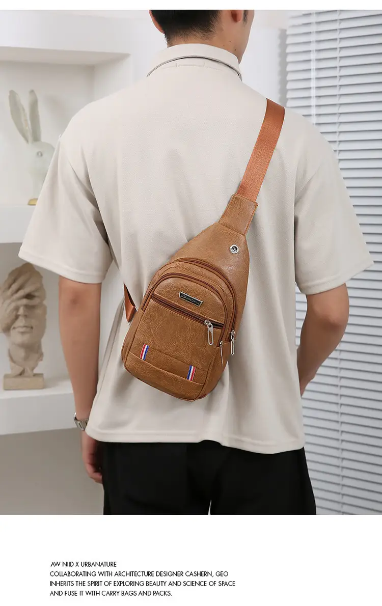 Men's Black PU Leather Chest Bag with Adjustable Strap — feature 18