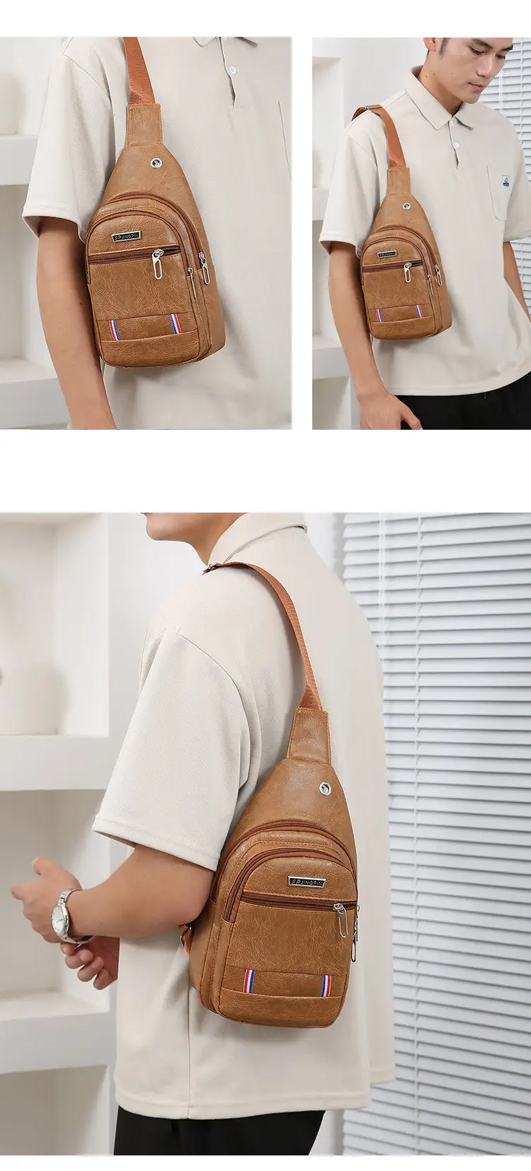 Men's Black PU Leather Chest Bag with Adjustable Strap — feature 19
