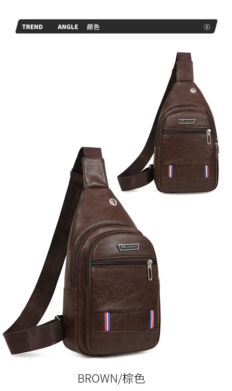 Men's Black PU Leather Chest Bag with Adjustable Strap — feature 20