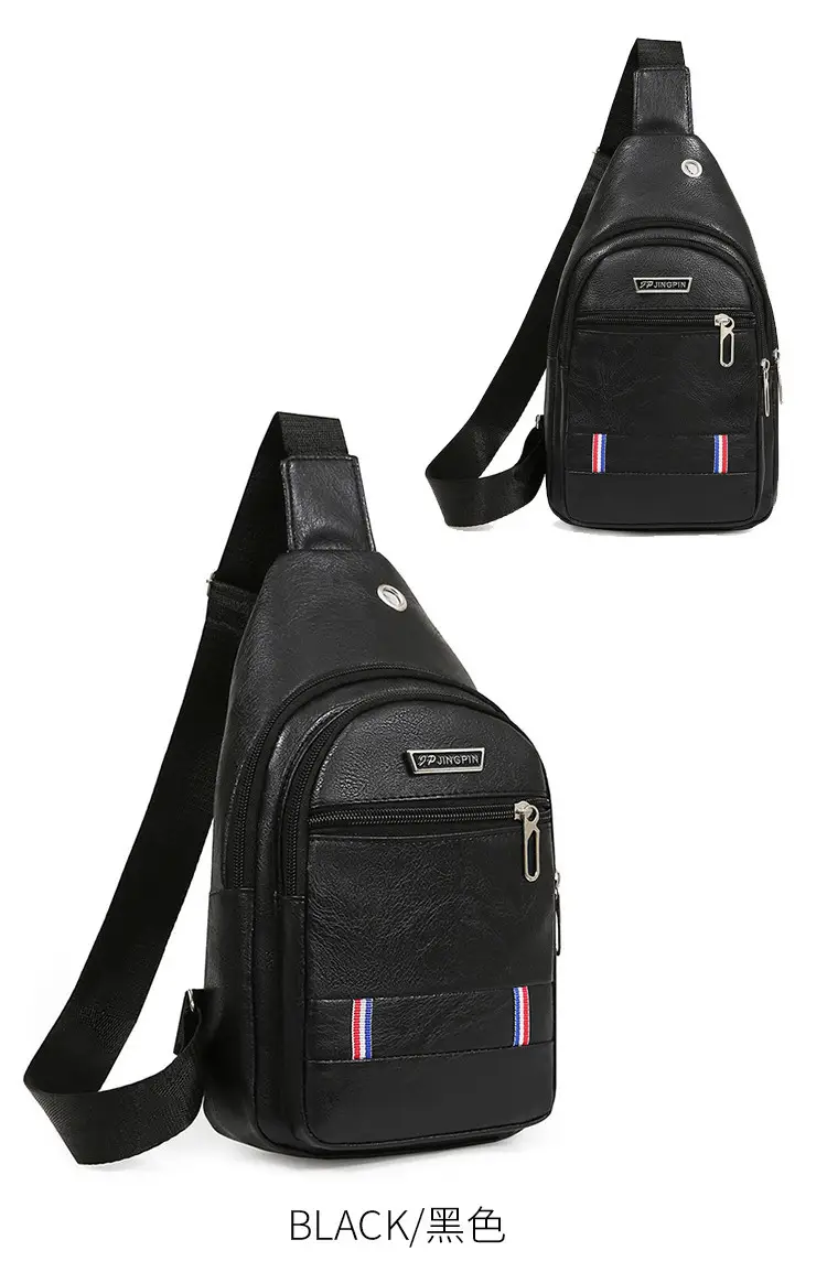 Men's Black PU Leather Chest Bag with Adjustable Strap — feature 22