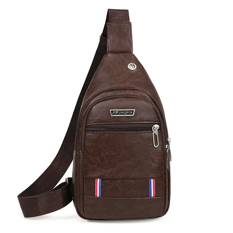 Men's Black PU Leather Chest Bag with Adjustable Strap - Image 2