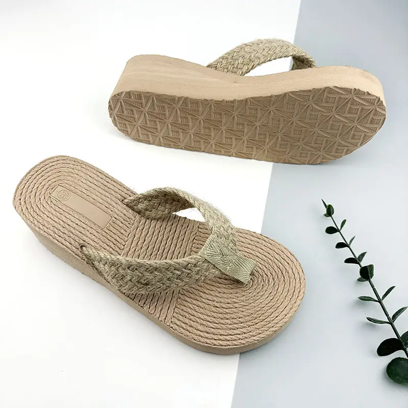 Wedge Shoes Straw Woven Travel Linen Women's Sandals Korean Style Fashionable Outwear Flip-Flops Fashionable Beach Flip-Flops Women's Slippers - Image 3