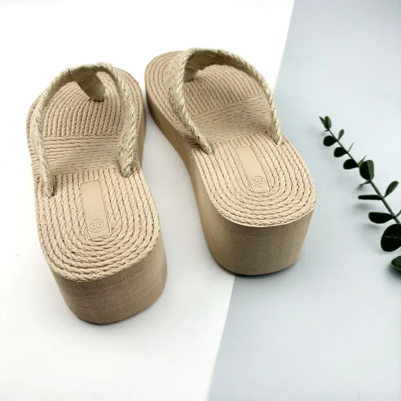 Wedge Shoes Straw Woven Travel Linen Women's Sandals Korean Style Fashionable Outwear Flip-Flops Fashionable Beach Flip-Flops Women's Slippers - Image 4
