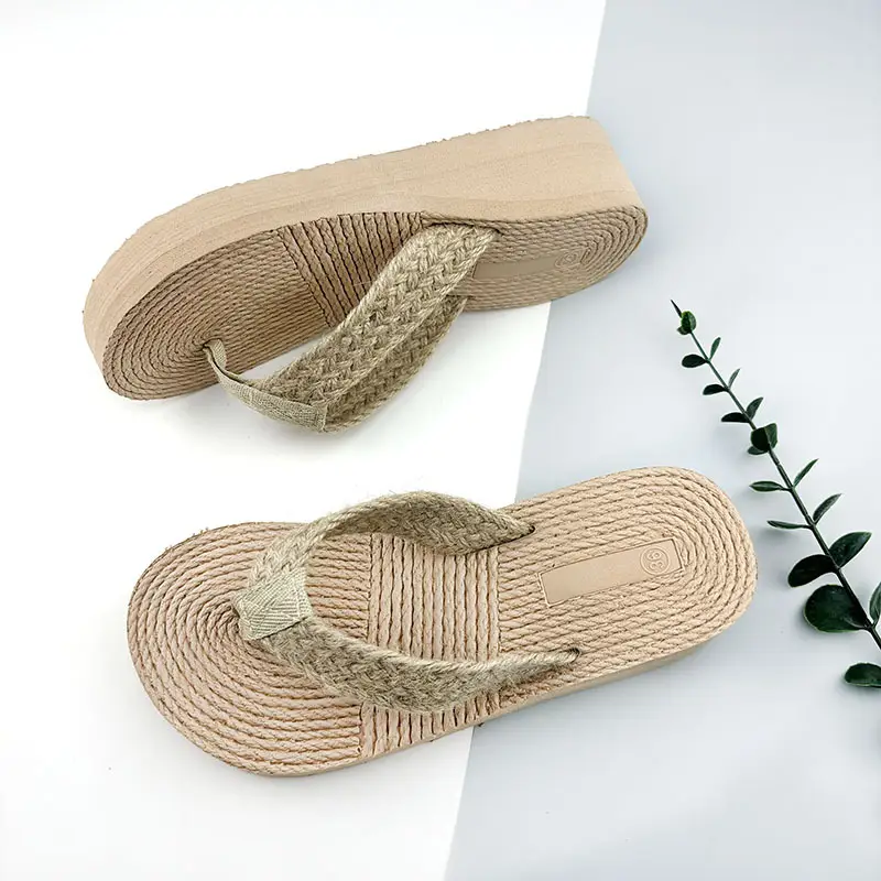 Wedge Shoes Straw Woven Travel Linen Women's Sandals Korean Style Fashionable Outwear Flip-Flops Fashionable Beach Flip-Flops Women's Slippers — feature 10