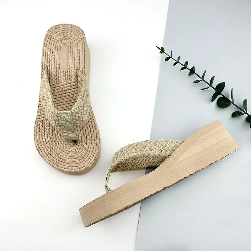 Wedge Shoes Straw Woven Travel Linen Women's Sandals Korean Style Fashionable Outwear Flip-Flops Fashionable Beach Flip-Flops Women's Slippers — feature 8