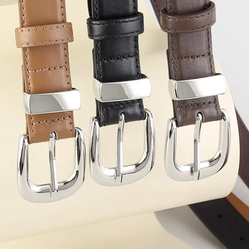 Women's Genuine Leather Belt with Silver Buckle All Colors - Image 5
