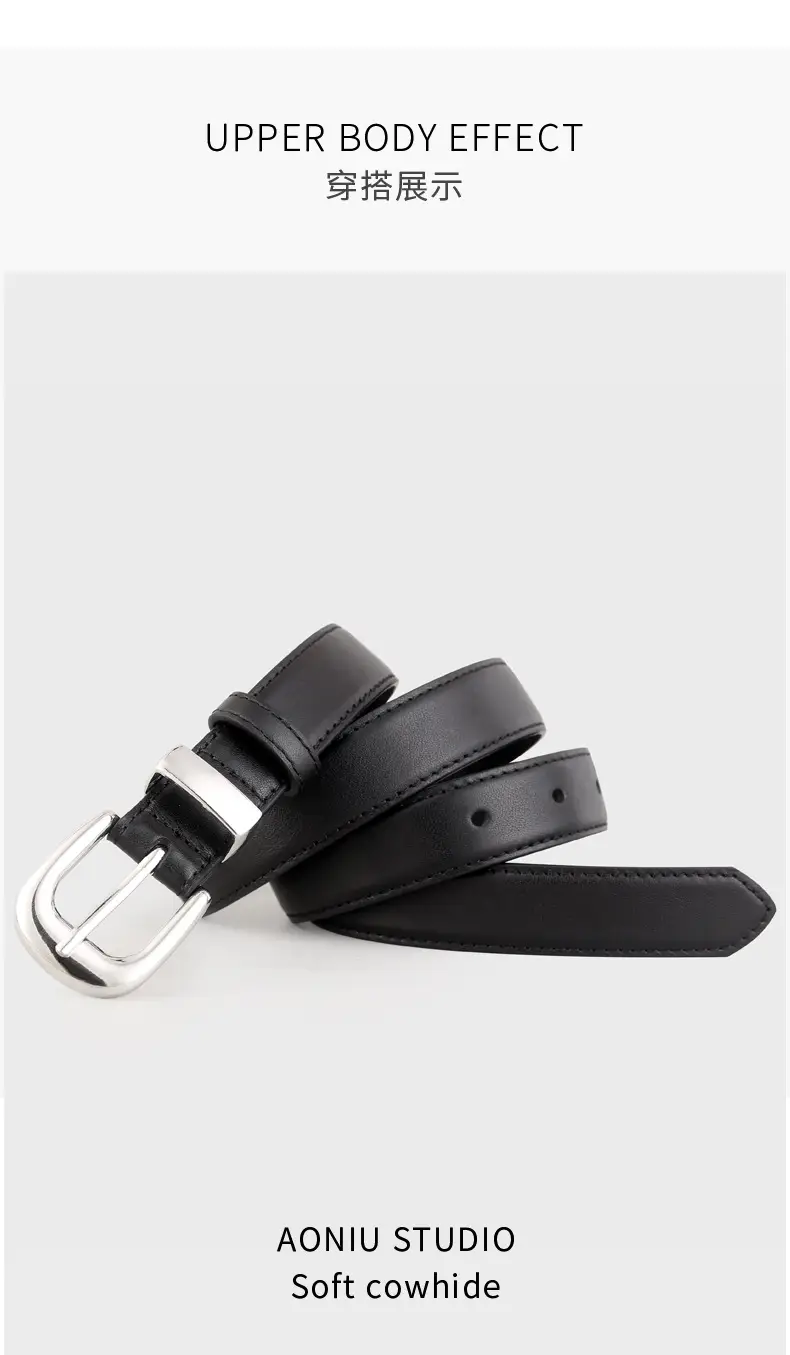 Women's Genuine Leather Belt with Silver Buckle All Colors — feature 11