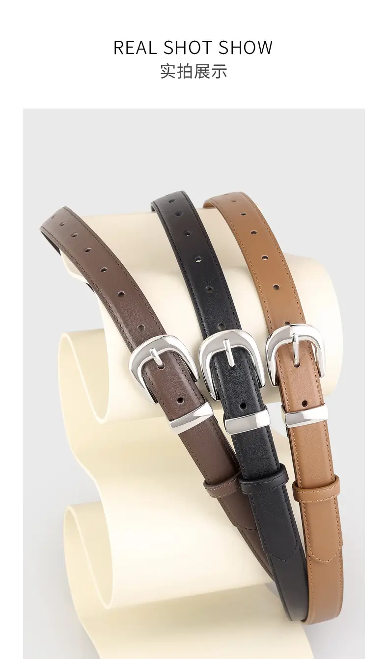 Women's Genuine Leather Belt with Silver Buckle All Colors — feature 14