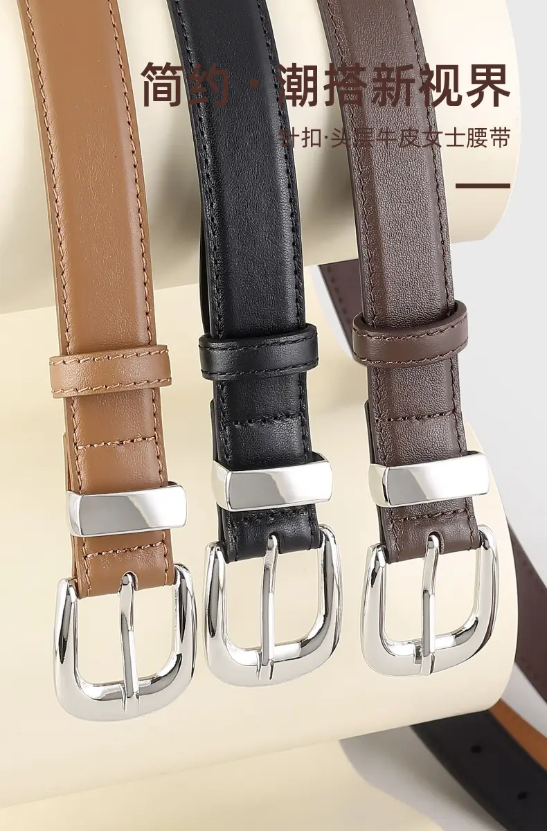 Women's Genuine Leather Belt with Silver Buckle All Colors — feature 4