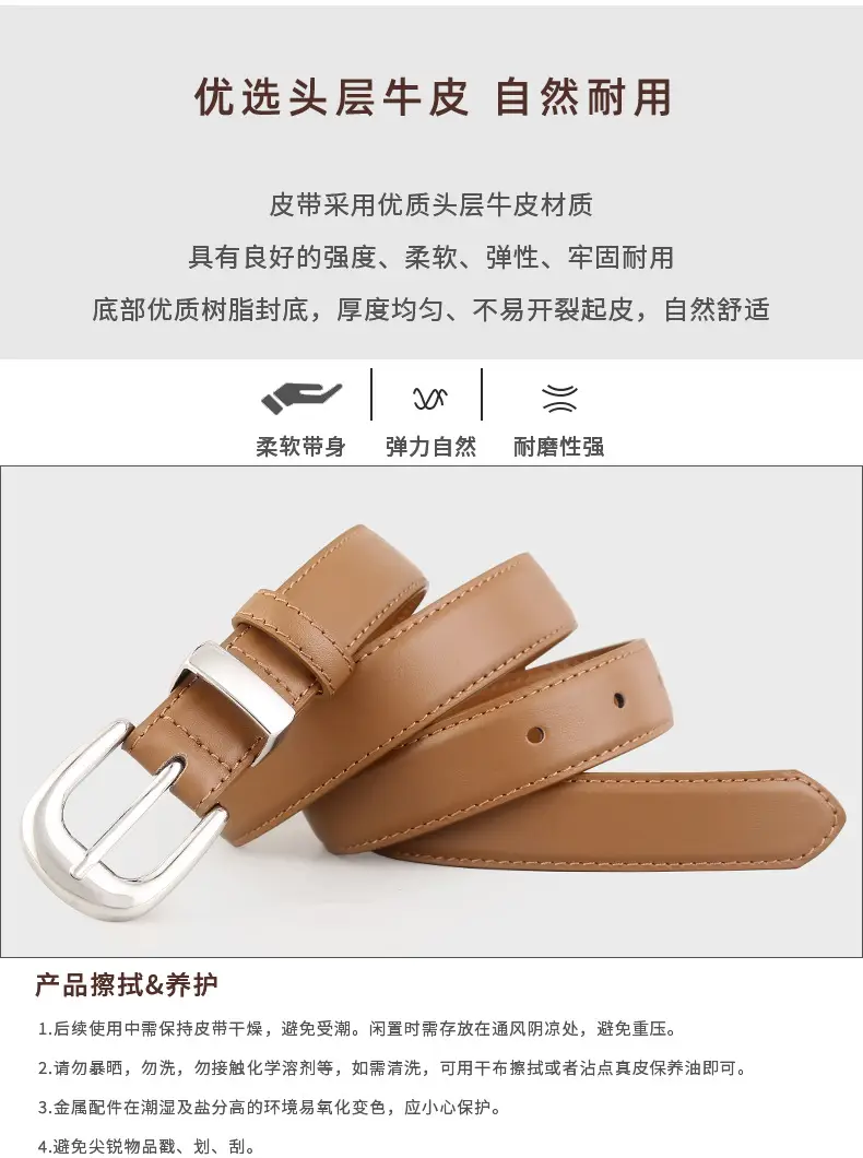 Women's Genuine Leather Belt with Silver Buckle All Colors — feature 5
