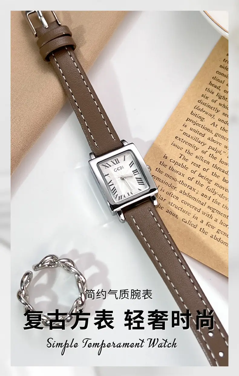 Gold Retro Square Watch for Women Waterproof Quartz — feature 1