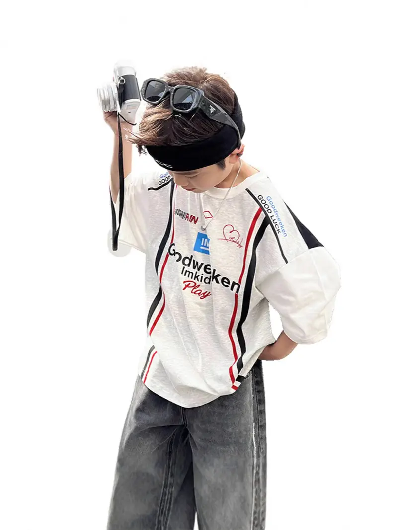 Kids Racing T-Shirt White Red Black Middle Large - Image 6