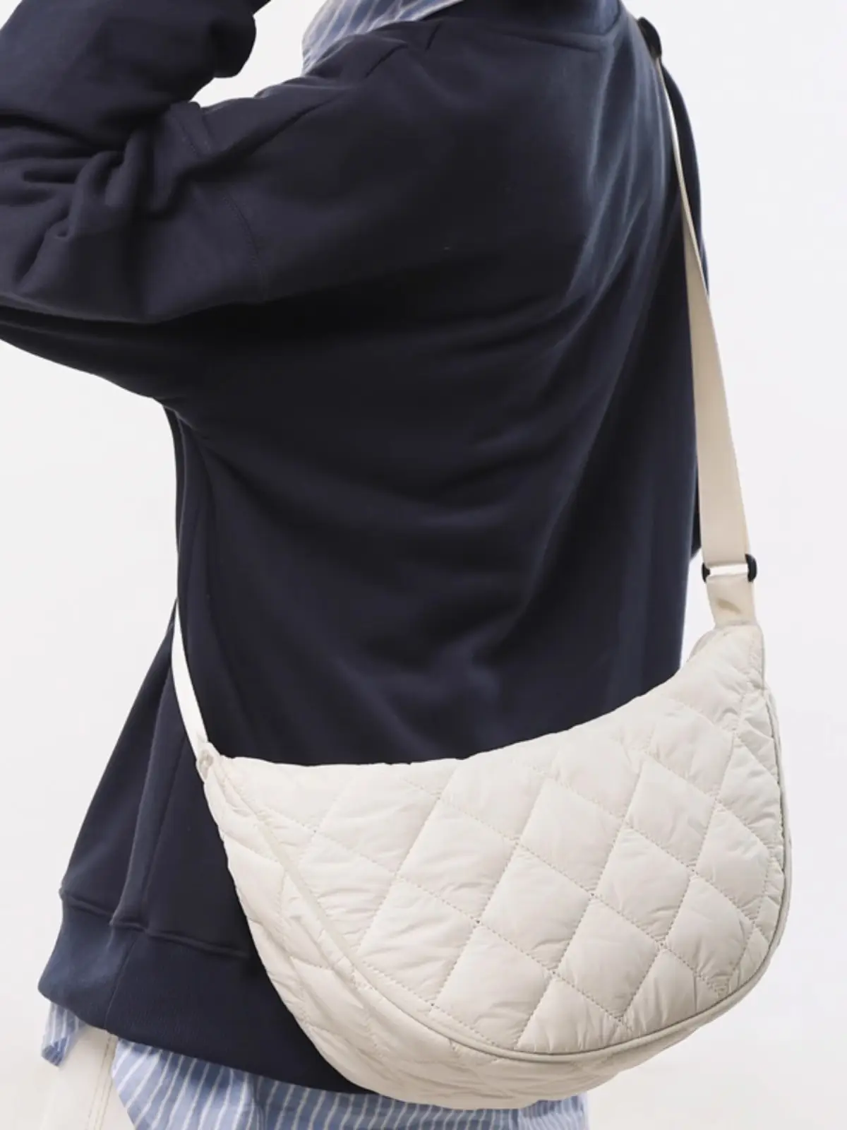 Women's White Quilted Crossbody Bag with Diamond Embroidery - Image 6