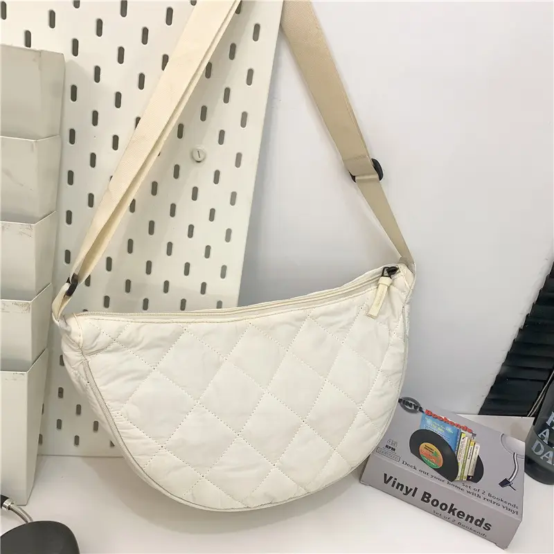 Women's White Quilted Crossbody Bag with Diamond Embroidery - Image 4