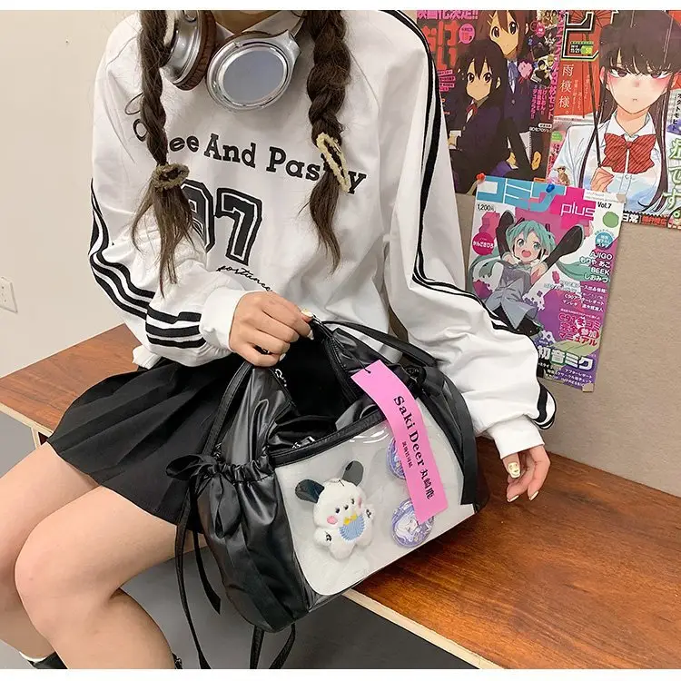 Korean Style Bow Bag for Girls Black White - Image 7