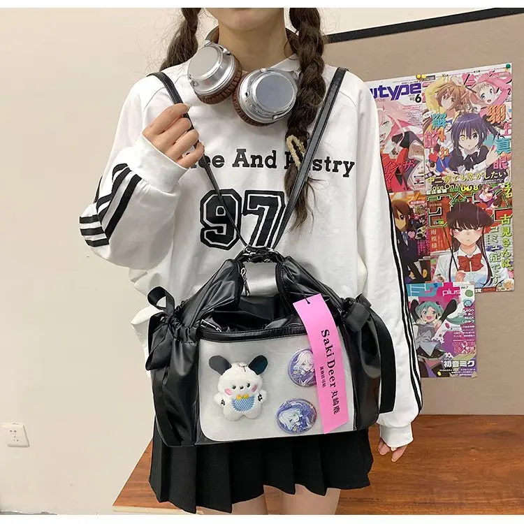 Korean Style Bow Bag for Girls Black White - Image 8