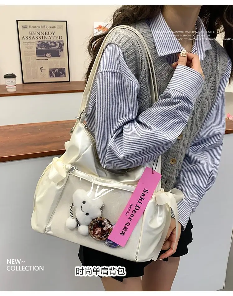 Korean Style Bow Bag for Girls Black White — feature 1