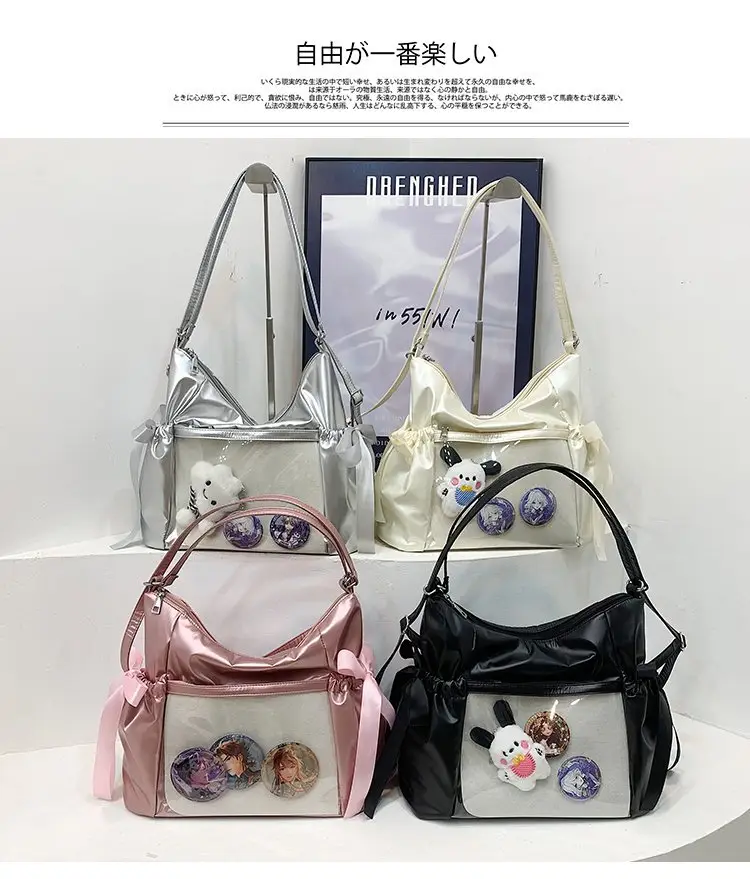 Korean Style Bow Bag for Girls Black White — feature 10