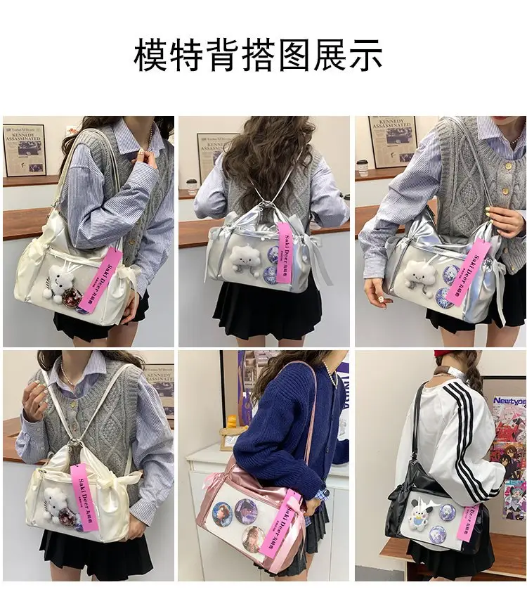 Korean Style Bow Bag for Girls Black White — feature 11