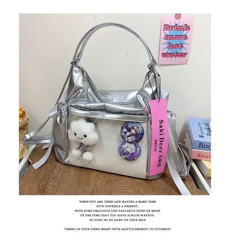 Korean Style Bow Bag for Girls Black White — feature 14
