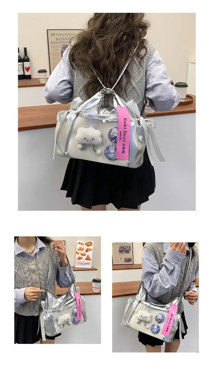 Korean Style Bow Bag for Girls Black White — feature 16