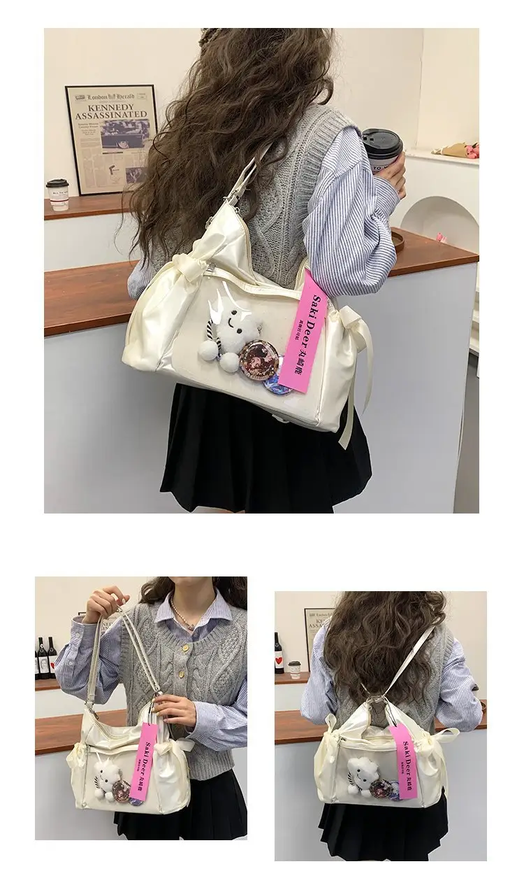 Korean Style Bow Bag for Girls Black White — feature 17