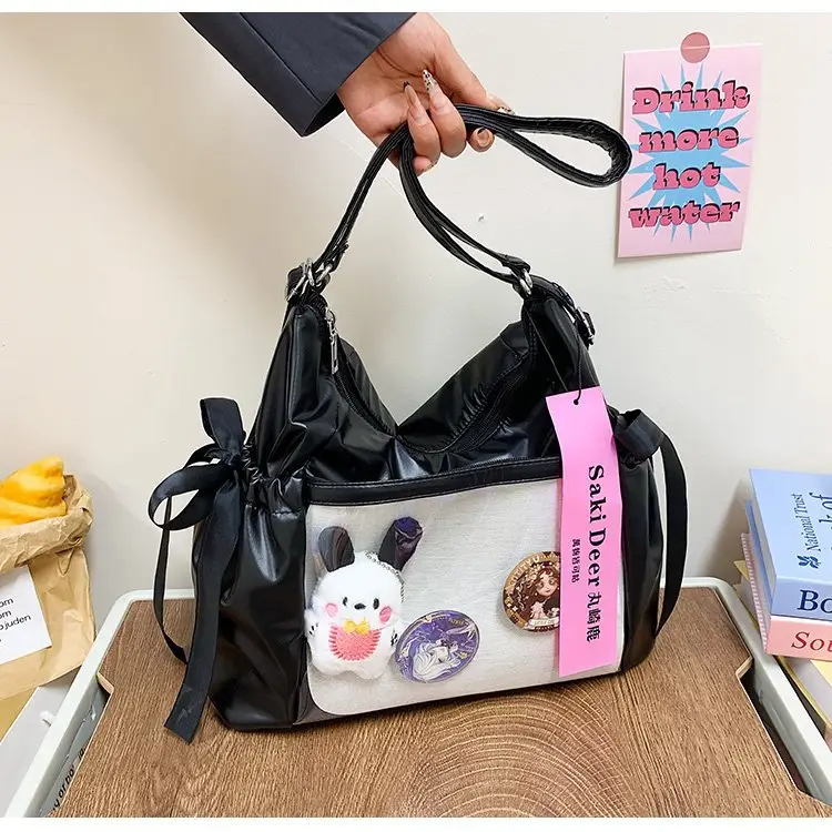 Korean Style Bow Bag for Girls Black White — feature 23