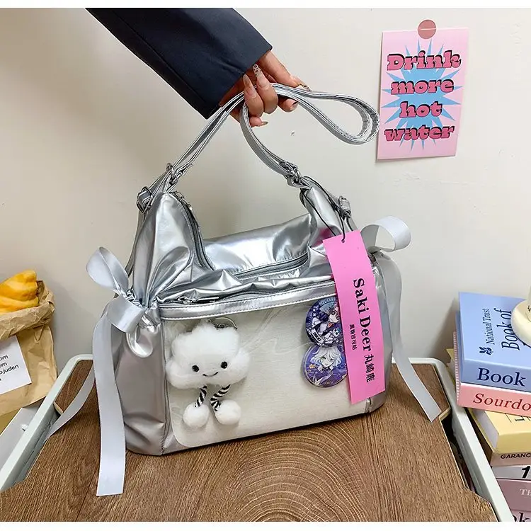 Korean Style Bow Bag for Girls Black White — feature 25