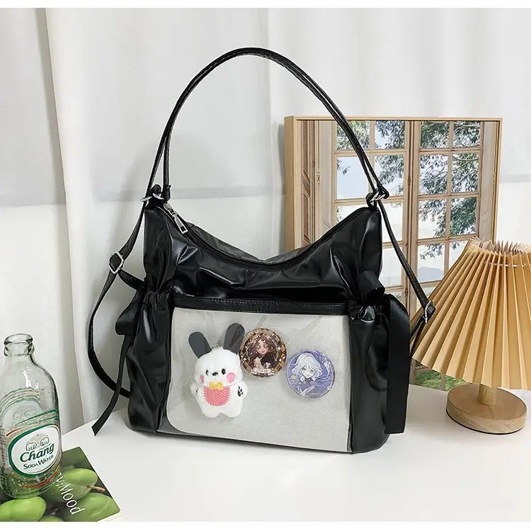 Korean Style Bow Bag for Girls Black White — feature 35
