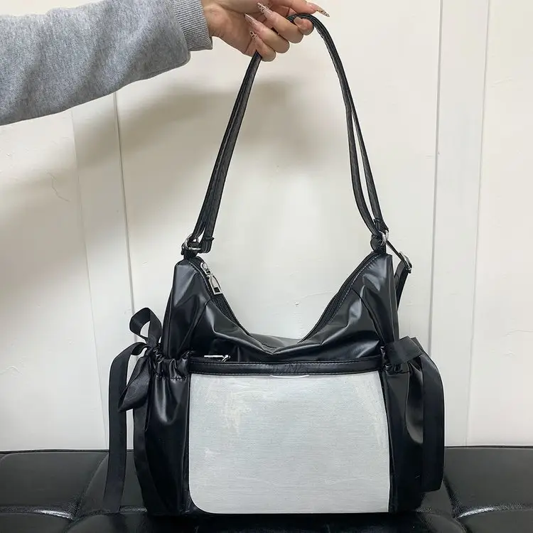 Korean Style Bow Bag for Girls Black White - Image 2