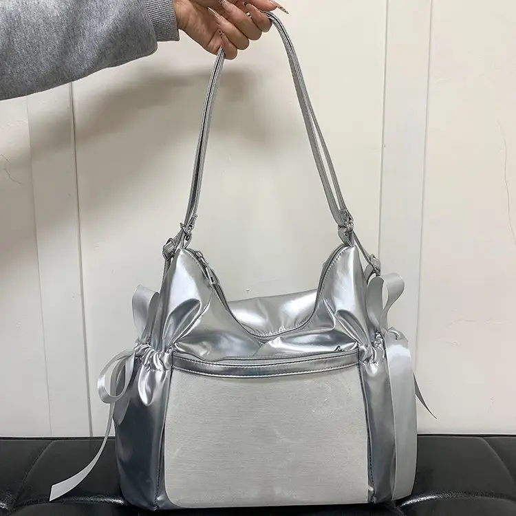 Korean Style Bow Bag for Girls Black White - Image 3