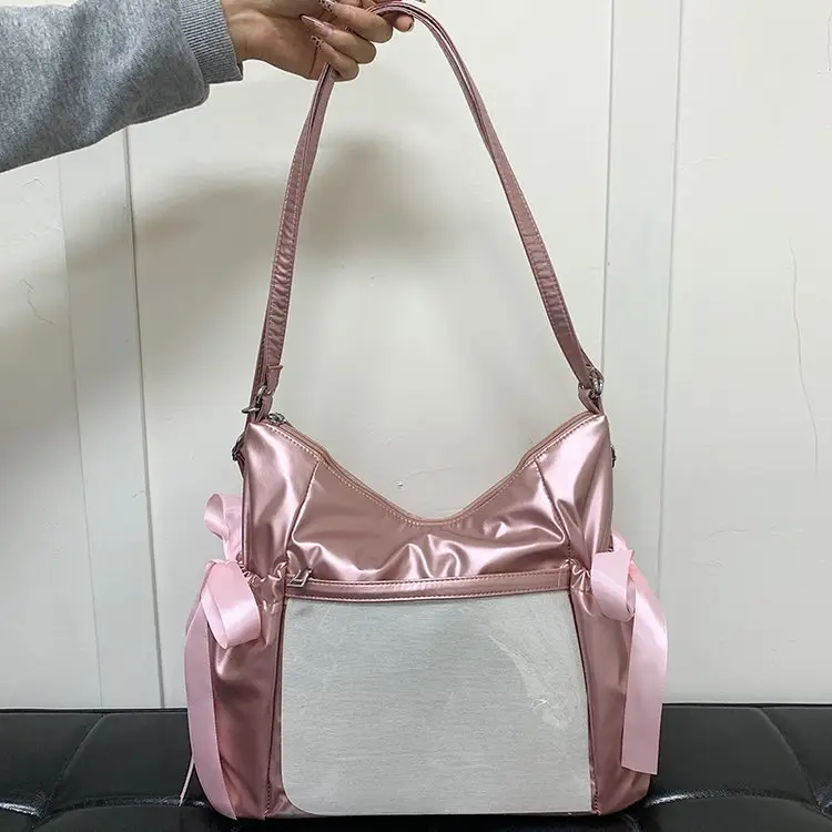 Korean Style Bow Bag for Girls Black White - Image 4