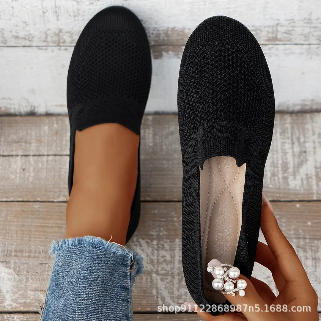 Fashionable Single Shoes, European and American Large Size Round-Toe Flat Shoes, Women's Shallow-Mouth Sports-Style Casual Shoes, Comfortable Shallow-Mouth Women's Shoes