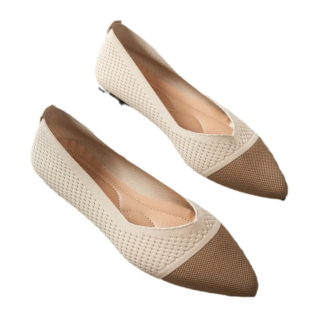 Color-Blocked 2025 New European and American Style Large Size Pointed Toe Flat Shoes Women's Knit Shoes Casual Shoes Women's Shoes Versatile Casual Shoes - Image 7