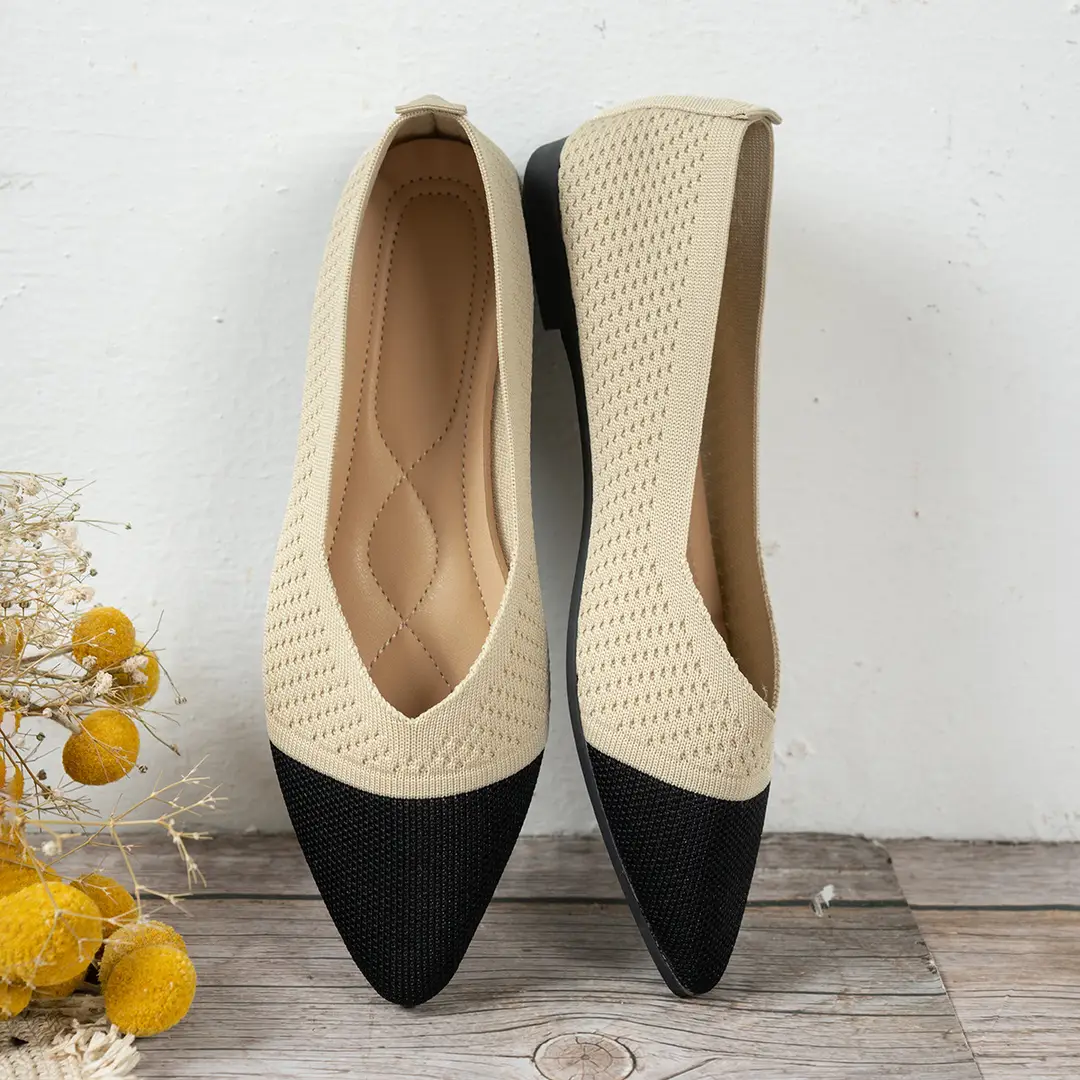 Color-Blocked 2025 New European and American Style Large Size Pointed Toe Flat Shoes Women's Knit Shoes Casual Shoes Women's Shoes Versatile Casual Shoes — feature 10