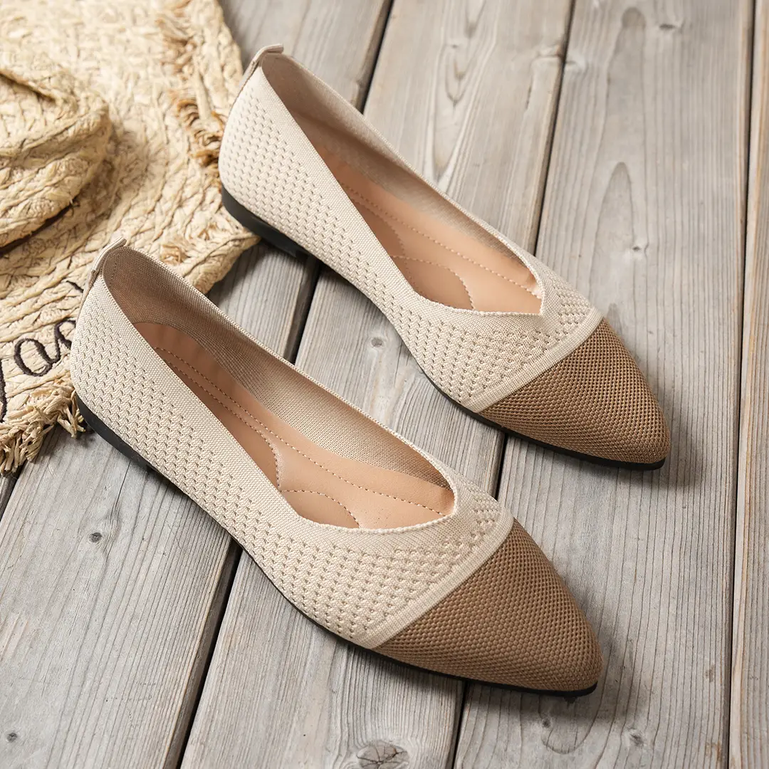 Color-Blocked 2025 New European and American Style Large Size Pointed Toe Flat Shoes Women's Knit Shoes Casual Shoes Women's Shoes Versatile Casual Shoes — feature 4