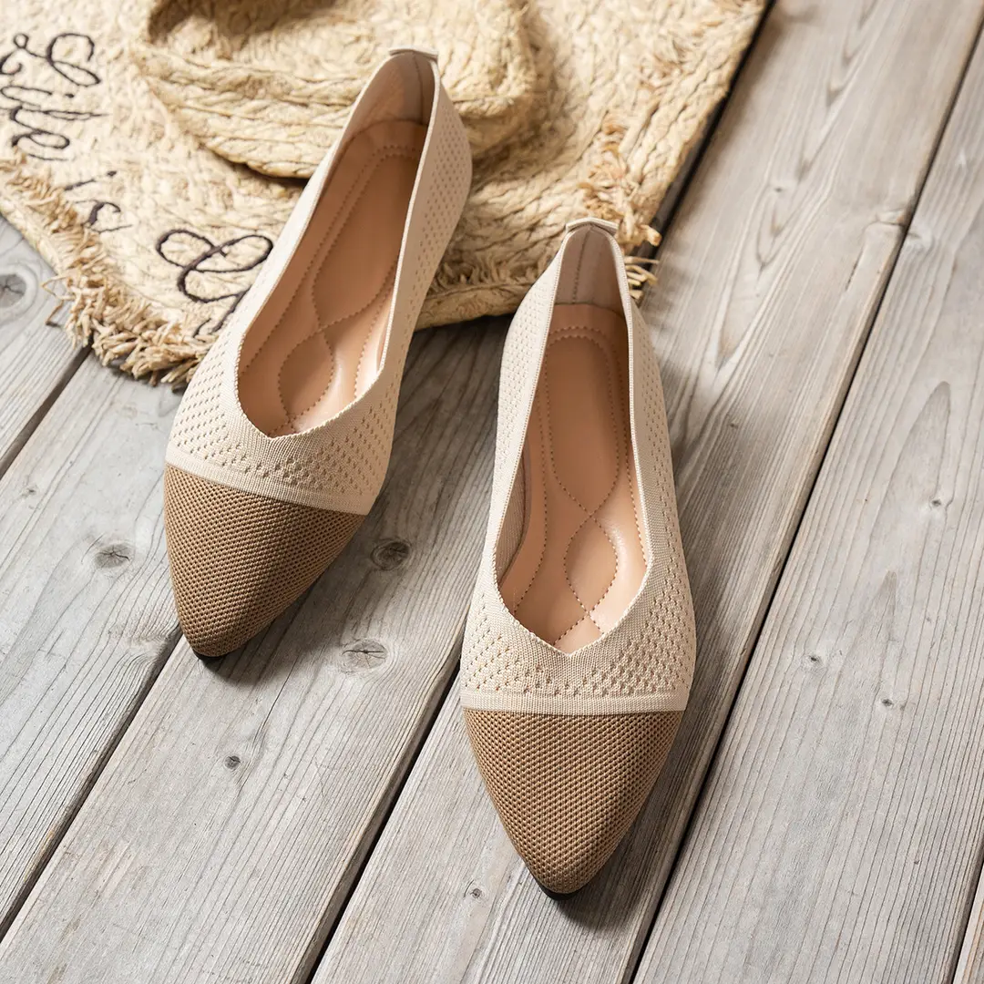Color-Blocked 2025 New European and American Style Large Size Pointed Toe Flat Shoes Women's Knit Shoes Casual Shoes Women's Shoes Versatile Casual Shoes — feature 5