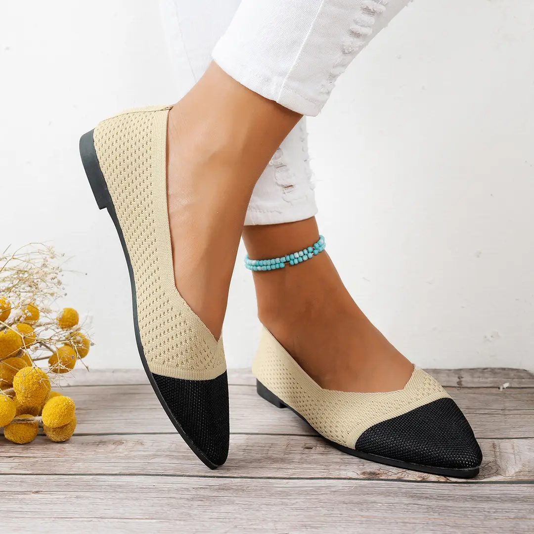 Color-Blocked 2025 New European and American Style Large Size Pointed Toe Flat Shoes Women's Knit Shoes Casual Shoes Women's Shoes Versatile Casual Shoes — feature 8